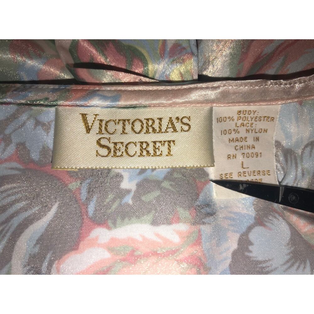 Victoria's Secret Gold Label 90s Robe Size L Pink Floral Lace Wrap Belt Pockets - Picture 2 of 11
